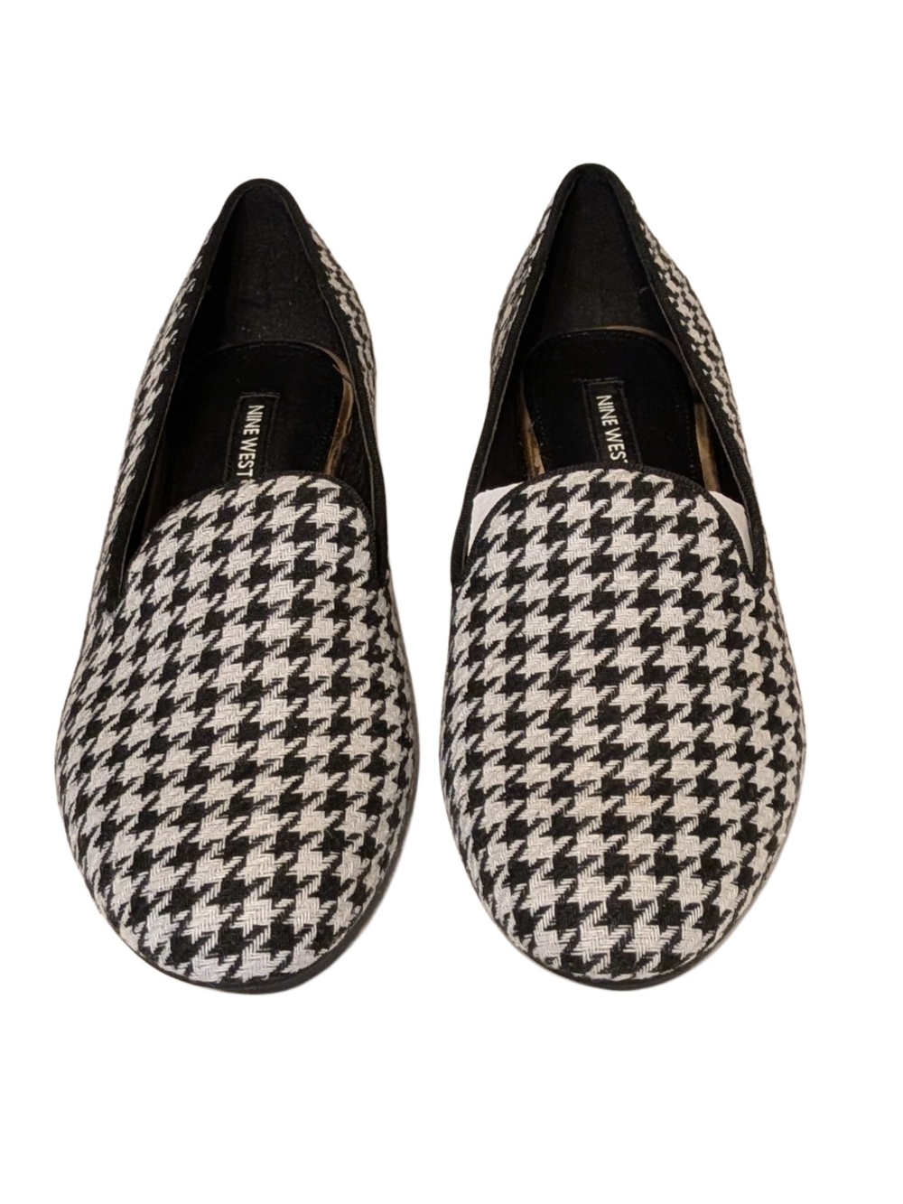 Nine West Renold2 Womens 8M Black White Houndstooth Smoking Loafers Flats - Picture 2 of 9